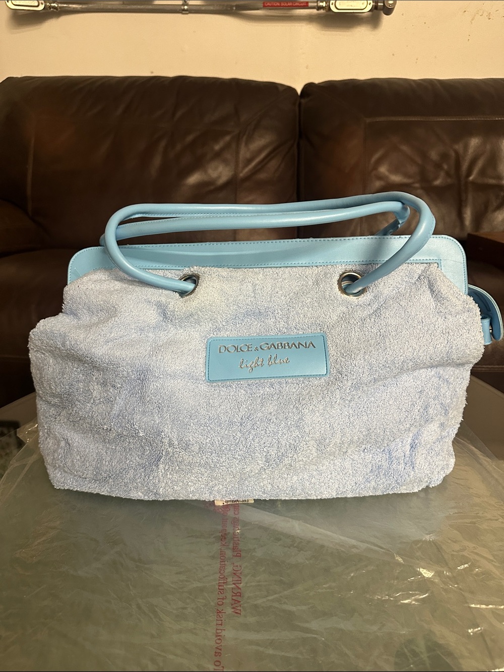 Dolce & Gabbana Light Blue Terry Cloth Beach Tote Bag